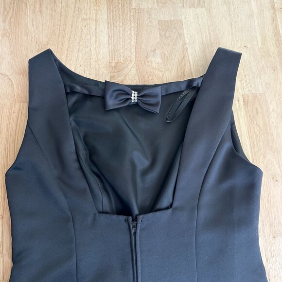 Vintage Niki Livas Black Satin Dress Rhinestone Bow in Back 12 Original USA - Picture 5 of 8